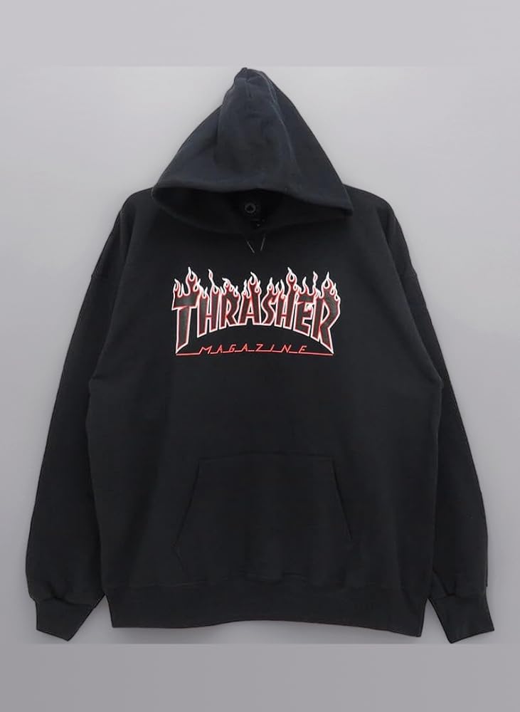L 新品 黒 THRASHER スラッシャー ファイヤー フレーム パーカー THRASHER スラッシャー FLAME LOGO HOODIE フレームロゴ